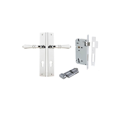 Iver Sarlat  Door Lever Rectangular Latch Pair, Passage Kit, Privacy Kit , Entrance Kit with High Security Lock -Polished Chrome