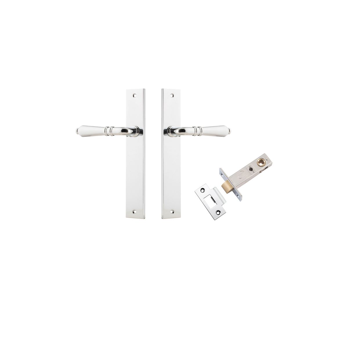 Iver Sarlat  Door Lever Rectangular Latch Pair, Passage Kit, Privacy Kit , Entrance Kit with High Security Lock -Polished Chrome