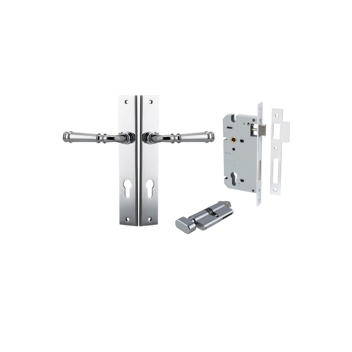 Iver Verona Door Lever Rectangular Latch Pair, Passage Kit, Privacy Kit , Entrance Kit with High Security Lock -Polished Chrome
