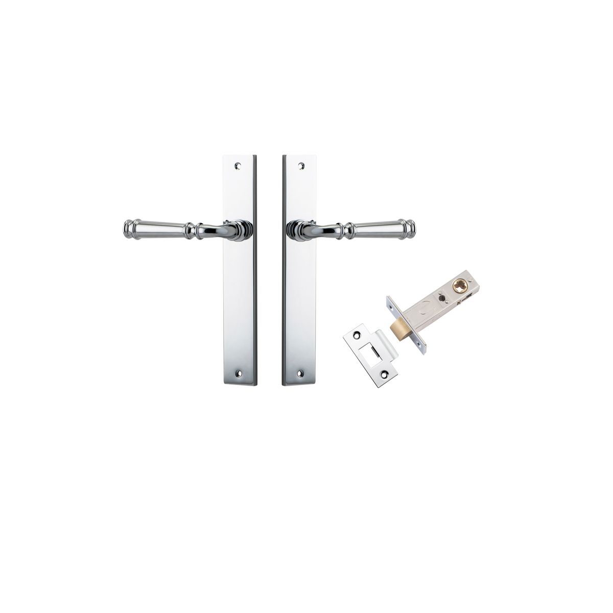 Iver Verona Door Lever Rectangular Latch Pair, Passage Kit, Privacy Kit , Entrance Kit with High Security Lock -Polished Chrome