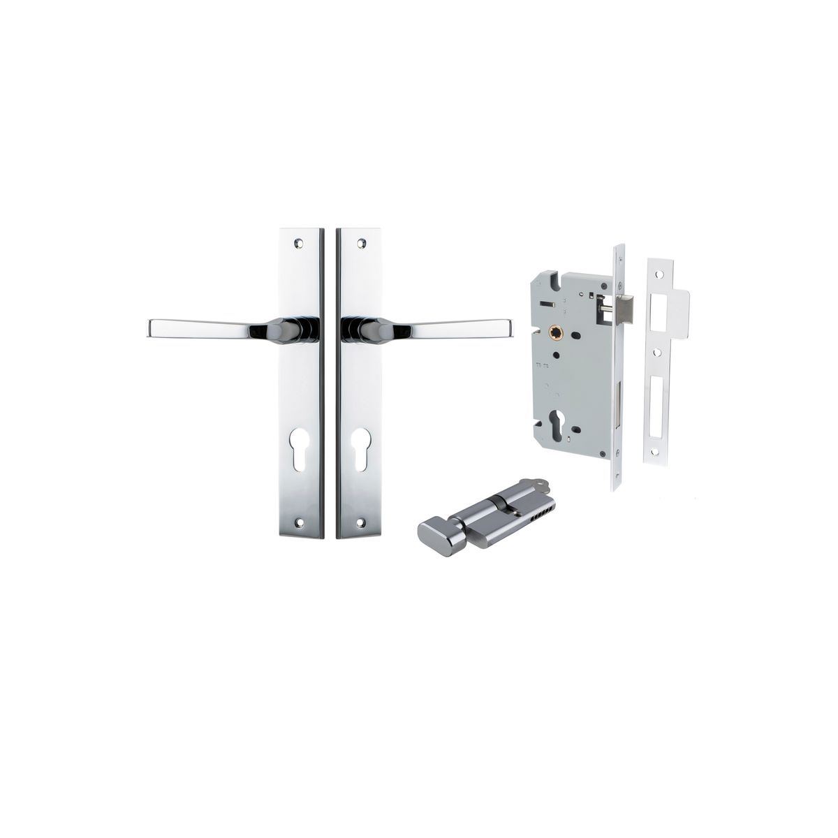 Iver Annecy Door Lever Rectangular Latch Pair, Passage Kit, Privacy Kit , Entrance Kit with High Security Lock - Polished Chrome