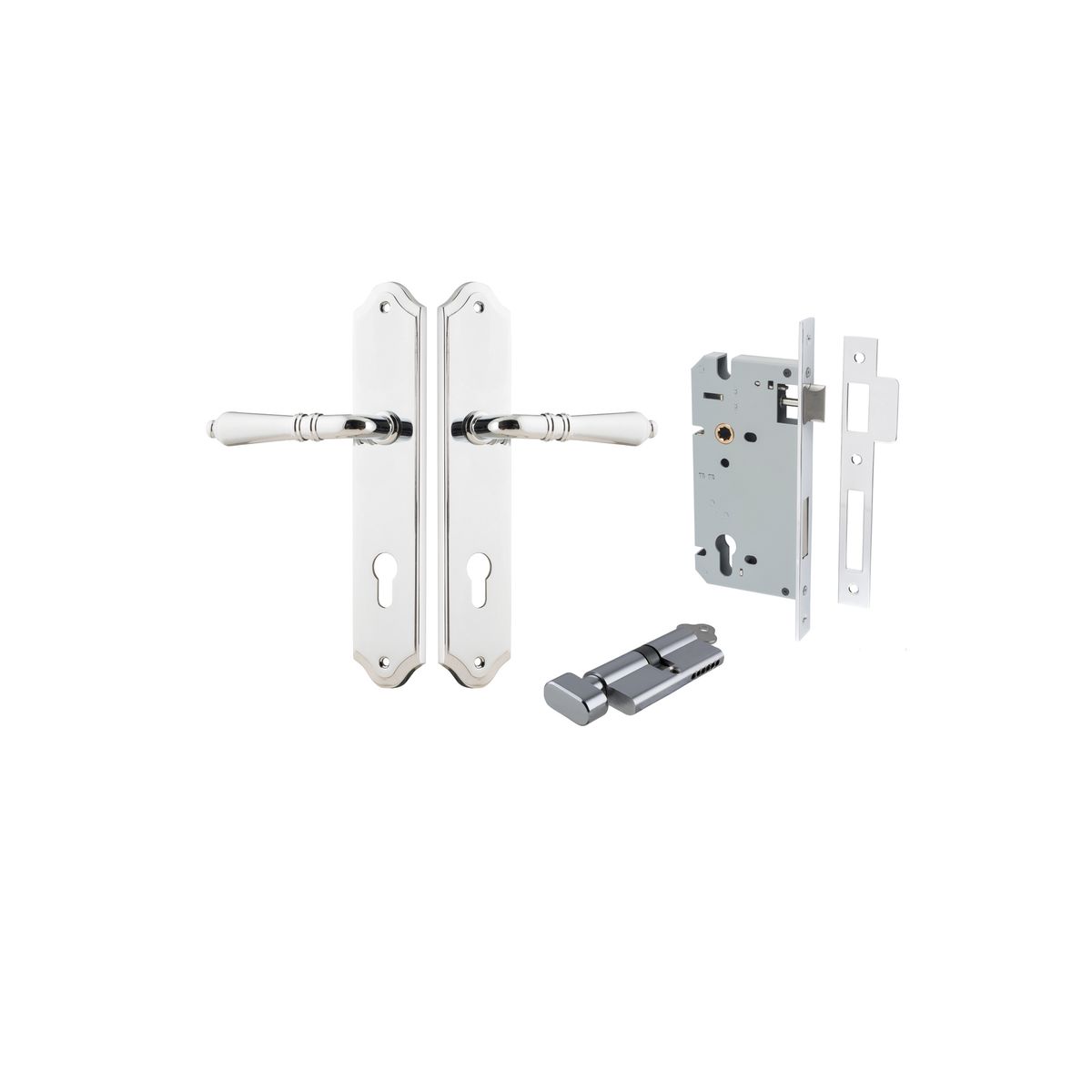 Iver Sarlat  Door Lever Oval Latch Pair, Passage Kit, Privacy Kit , Entrance Kit with High Security Lock - Polished Chrome