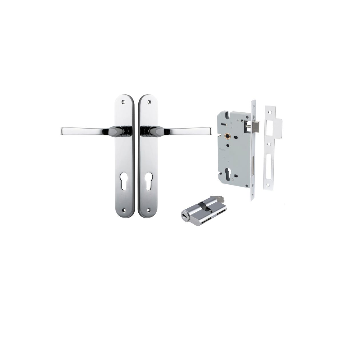 Iver Annecy Door Lever Oval Latch Pair, Passage Kit, Privacy Kit , Entrance Kit with High Security Lock - Polished Chrome