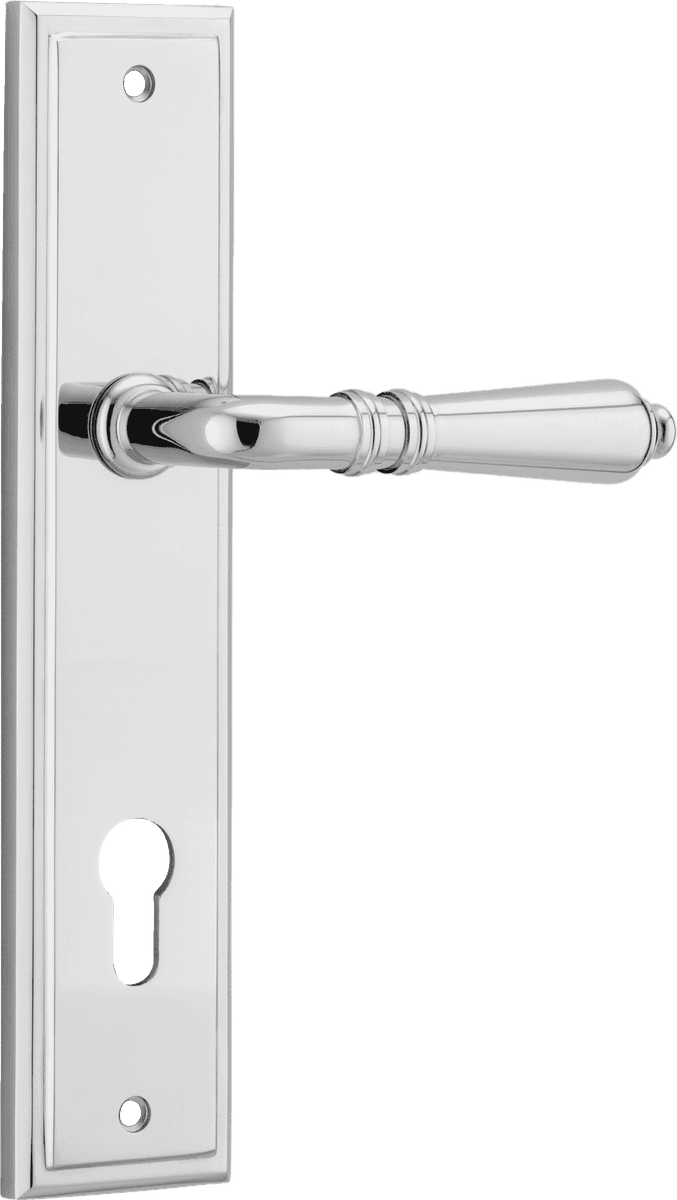 Iver Sarlat  Door Lever Stepped Latch Pair, Passage Kit, Privacy Kit , Entrance Kit with High Security Lock - Polished Chrome