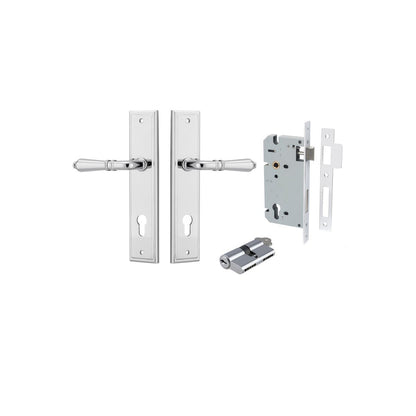 Iver Sarlat  Door Lever Stepped Latch Pair, Passage Kit, Privacy Kit , Entrance Kit with High Security Lock - Polished Chrome
