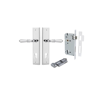 Iver Sarlat  Door Lever Stepped Latch Pair, Passage Kit, Privacy Kit , Entrance Kit with High Security Lock - Polished Chrome