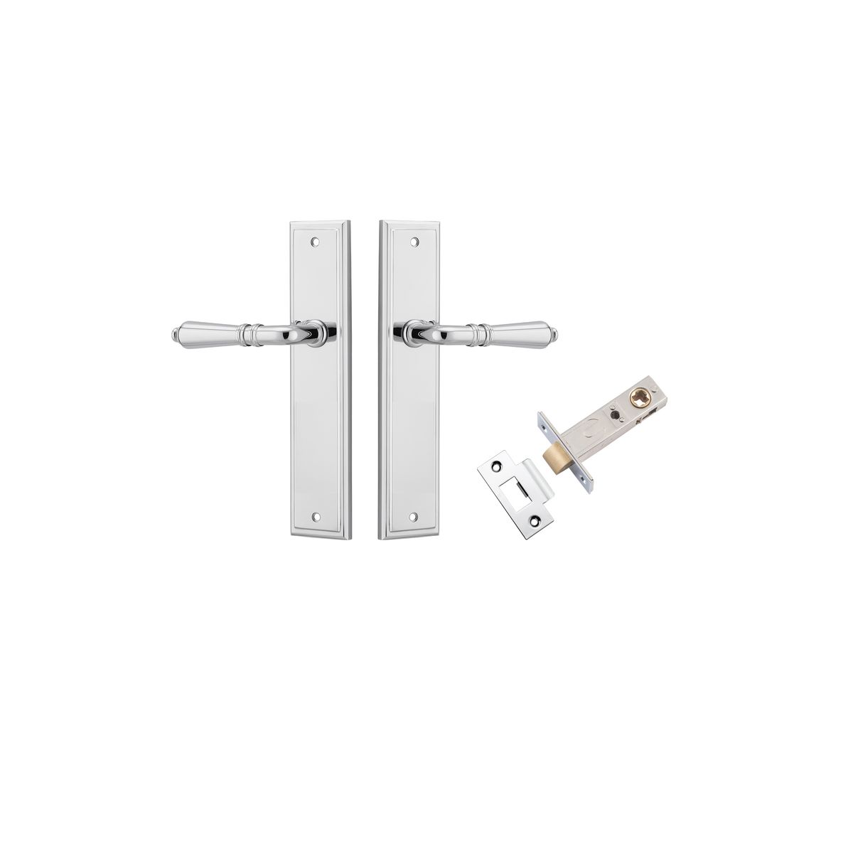 Iver Sarlat  Door Lever Stepped Latch Pair, Passage Kit, Privacy Kit , Entrance Kit with High Security Lock - Polished Chrome