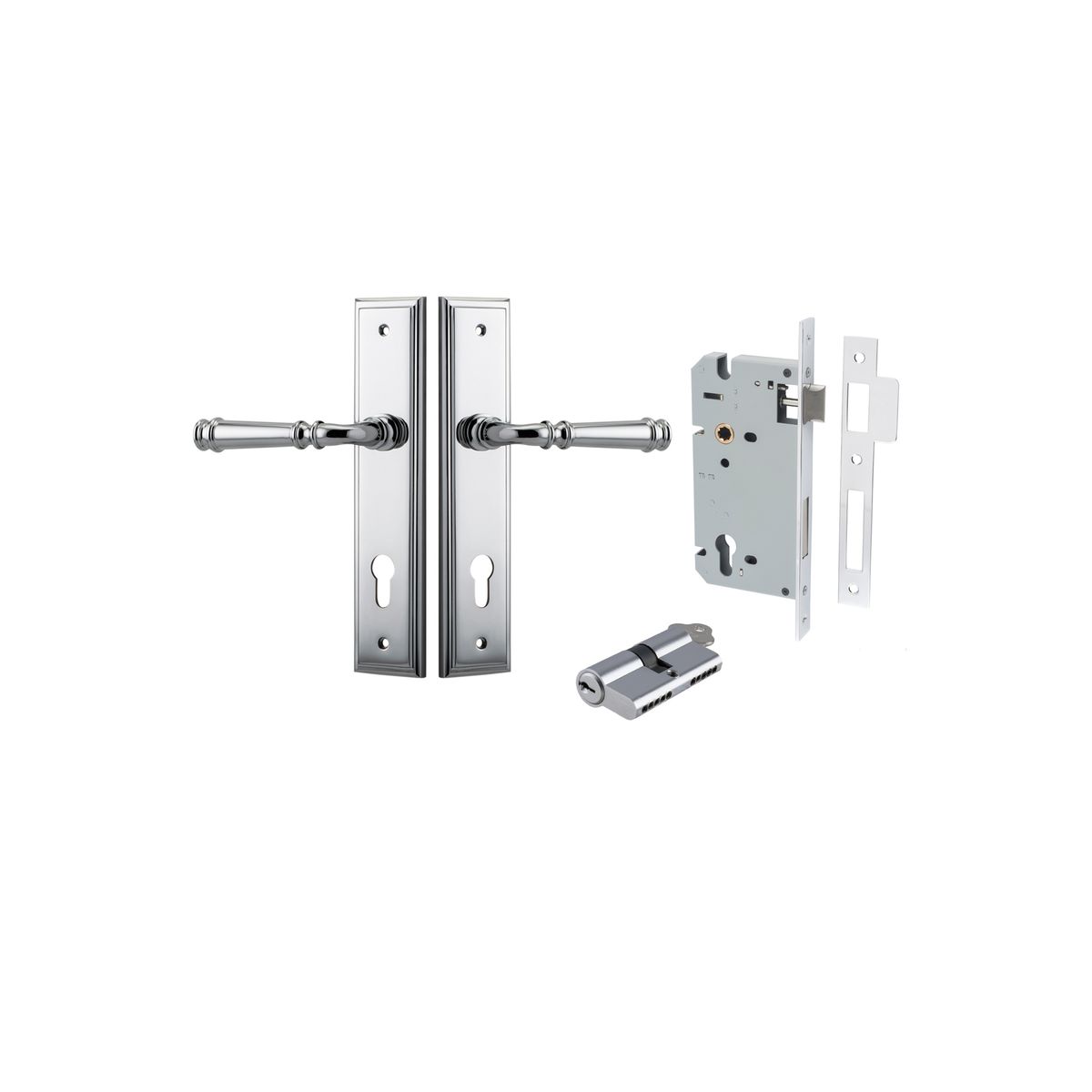 Iver Verona Door Lever Stepped Latch Pair, Passage Kit, Privacy Kit , Entrance Kit with High Security Lock -Polished Chrome