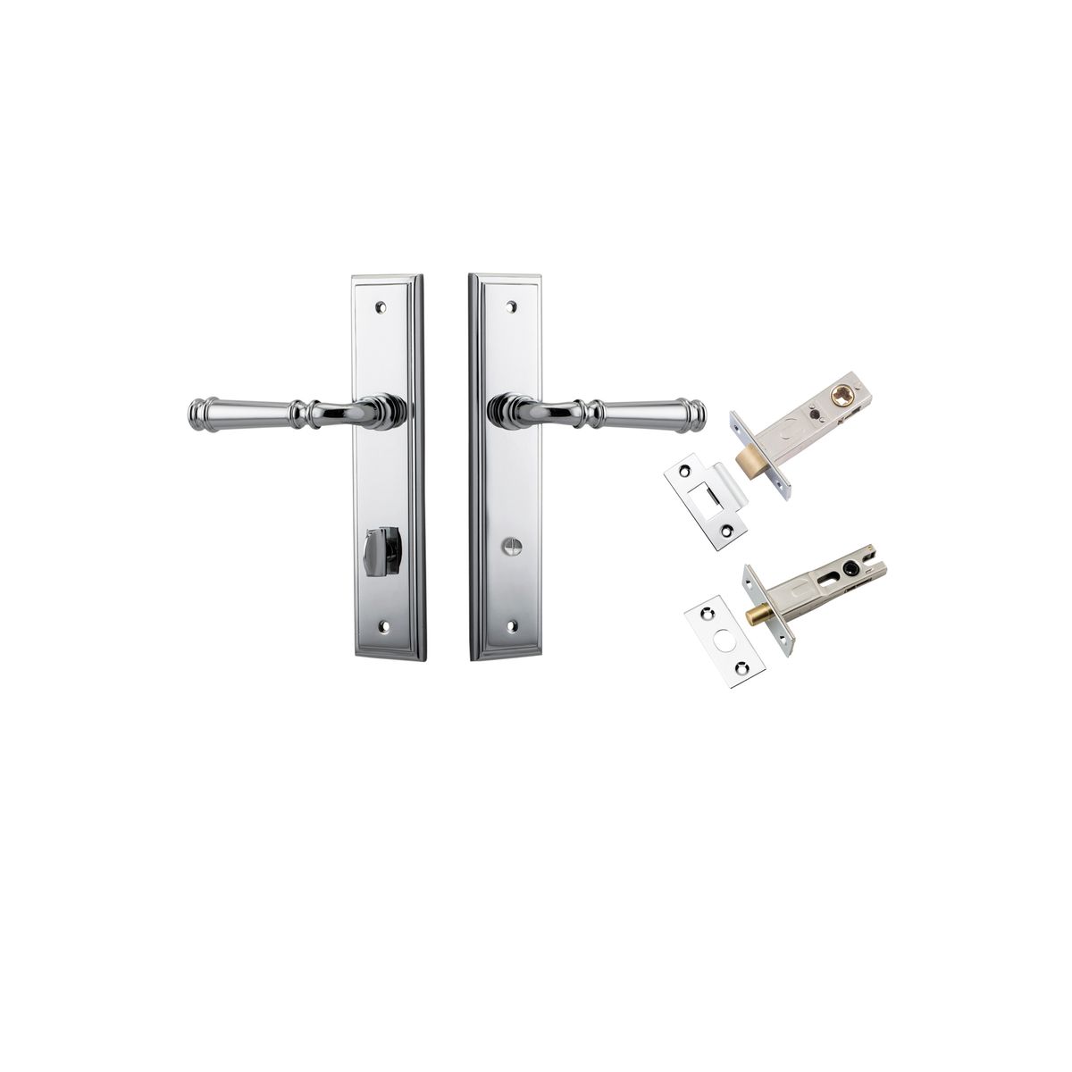 Iver Verona Door Lever Stepped Latch Pair, Passage Kit, Privacy Kit , Entrance Kit with High Security Lock -Polished Chrome