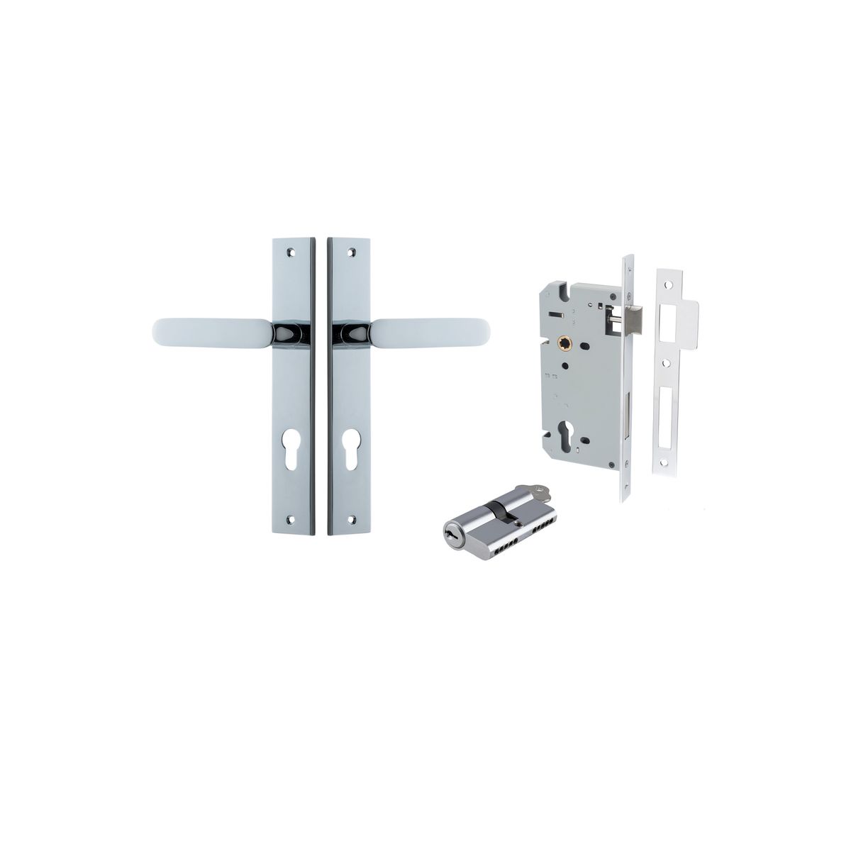 Iver Bronte Door Lever Rectangular Latch Pair, Passage Kit, Privacy Kit , Entrance Kit with High Security Lock - Polished Chrome