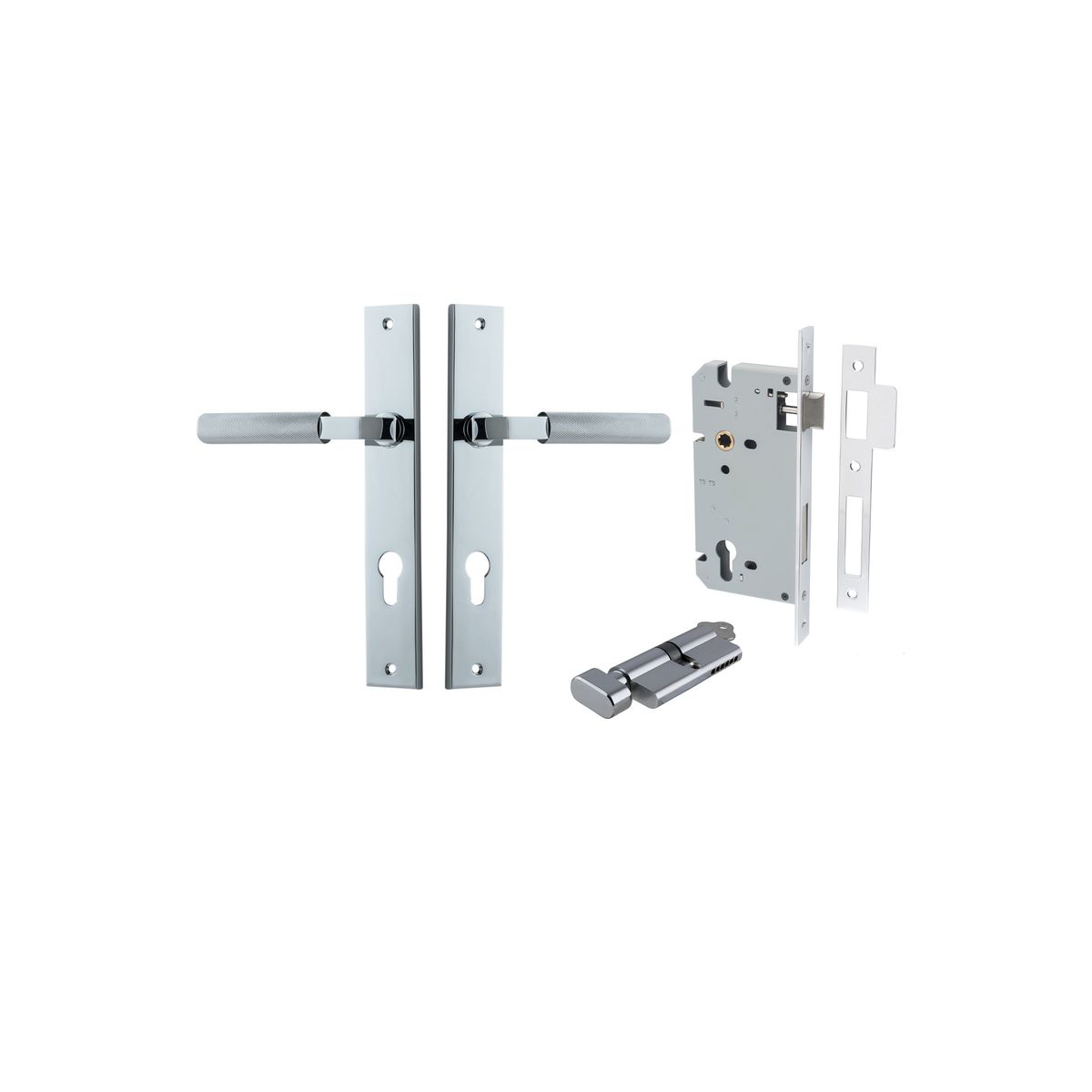 Iver Brunswick  Door Lever Rectangular Latch Pair, Passage Kit, Privacy Kit , Entrance Kit with High Security Lock - Polished Chrome