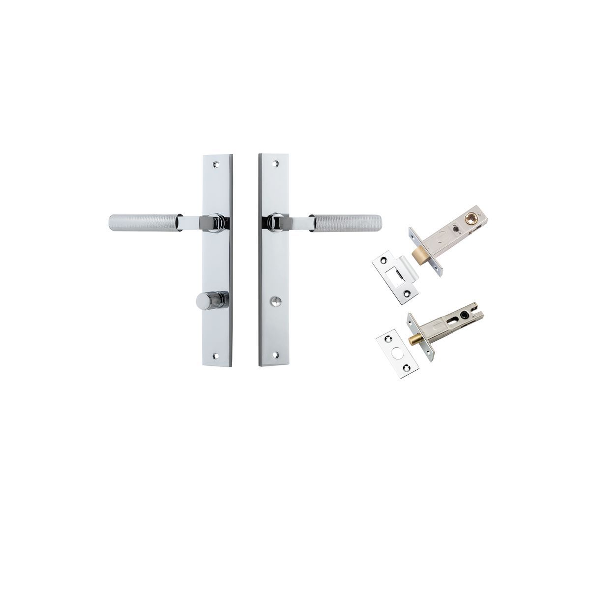 Iver Brunswick  Door Lever Rectangular Latch Pair, Passage Kit, Privacy Kit , Entrance Kit with High Security Lock - Polished Chrome