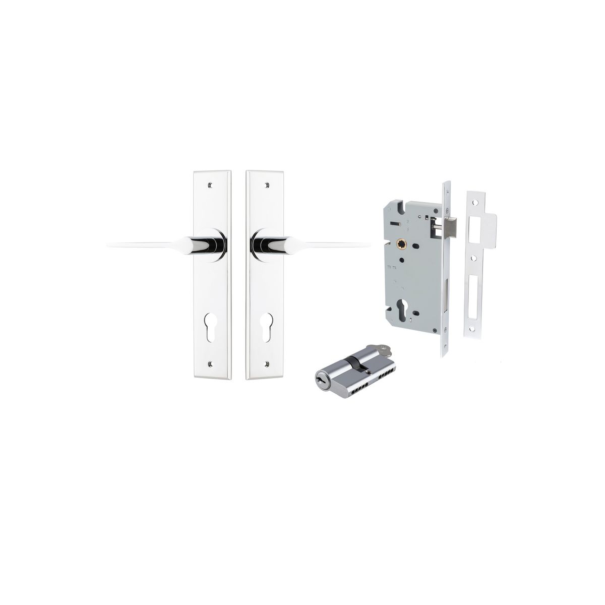 Iver Como  Door Lever Chamfered Latch Pair, Passage Kit, Privacy Kit , Entrance Kit with High Security Lock -Polished Chrome