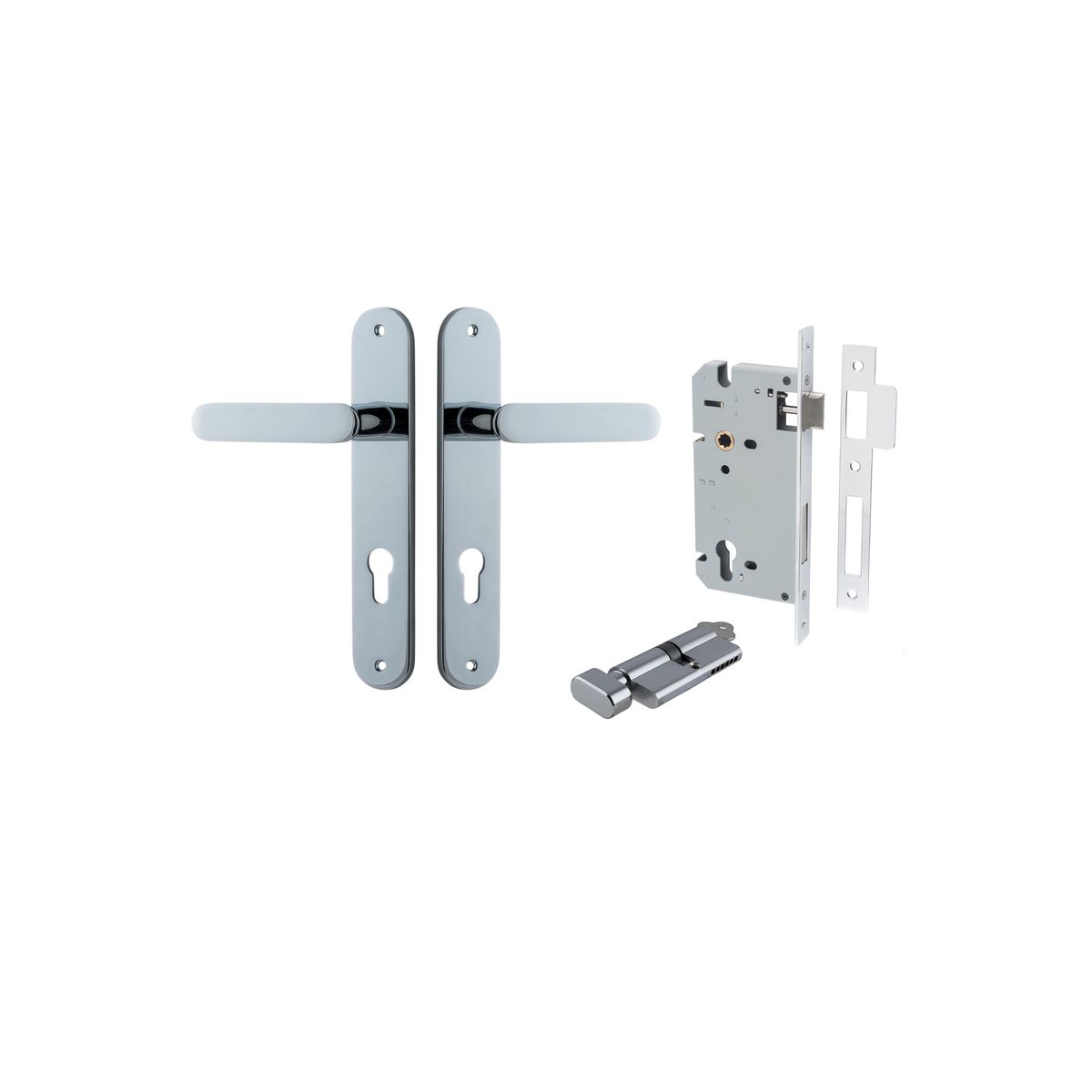 Iver Bronte Door Lever Oval Latch Pair, Passage Kit, Privacy Kit , Entrance Kit with High Security Lock - Polished Chrome