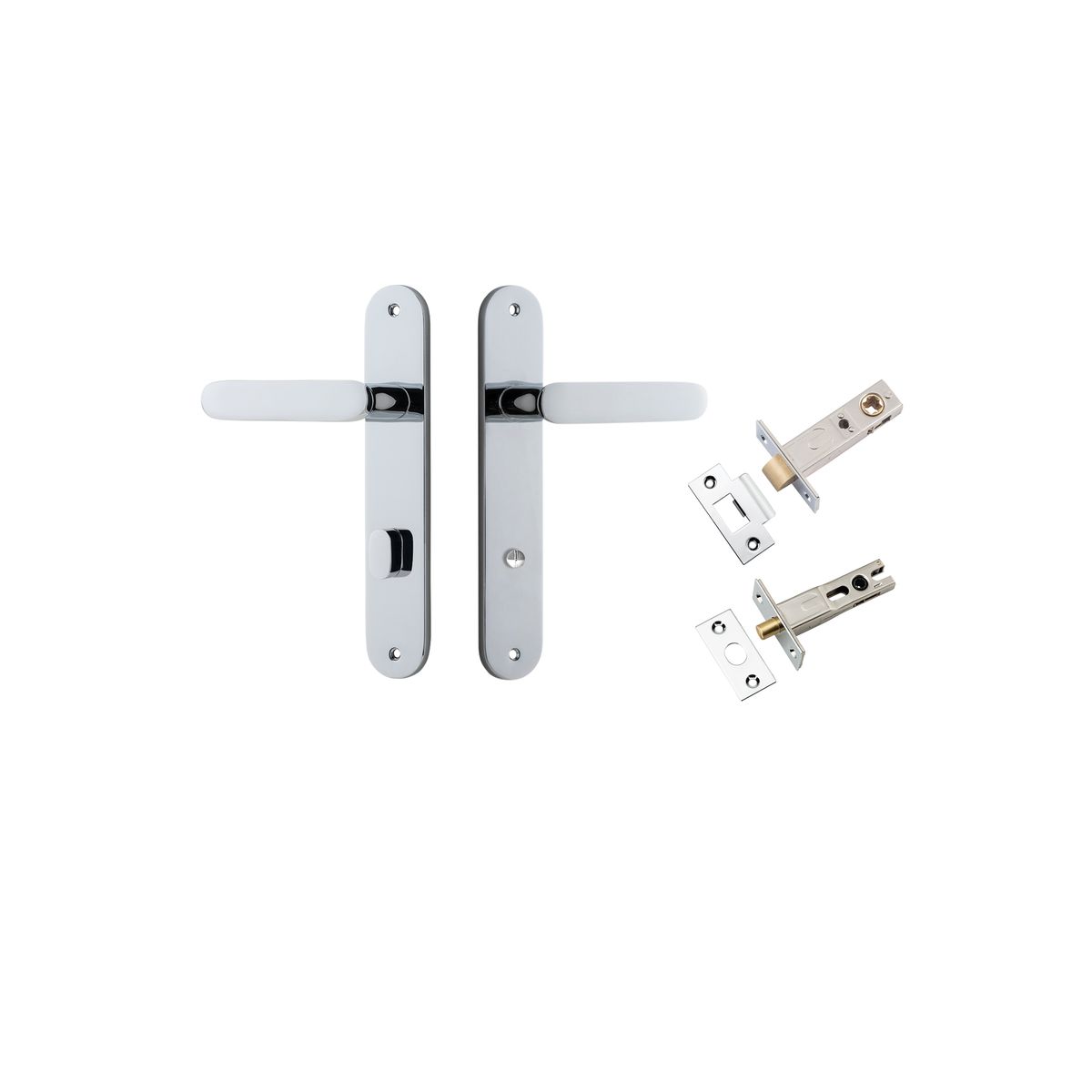 Iver Bronte Door Lever Oval Latch Pair, Passage Kit, Privacy Kit , Entrance Kit with High Security Lock - Polished Chrome