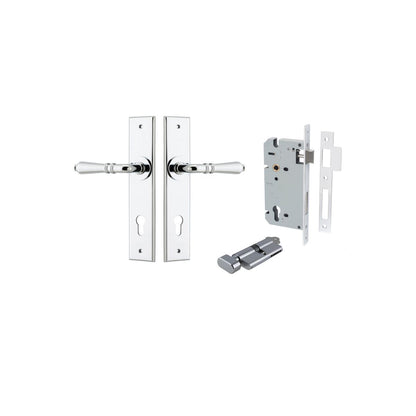 Iver Sarlat  Door Lever Chamfered Latch Pair, Passage Kit, Privacy Kit , Entrance Kit with High Security Lock -Polished Chrome
