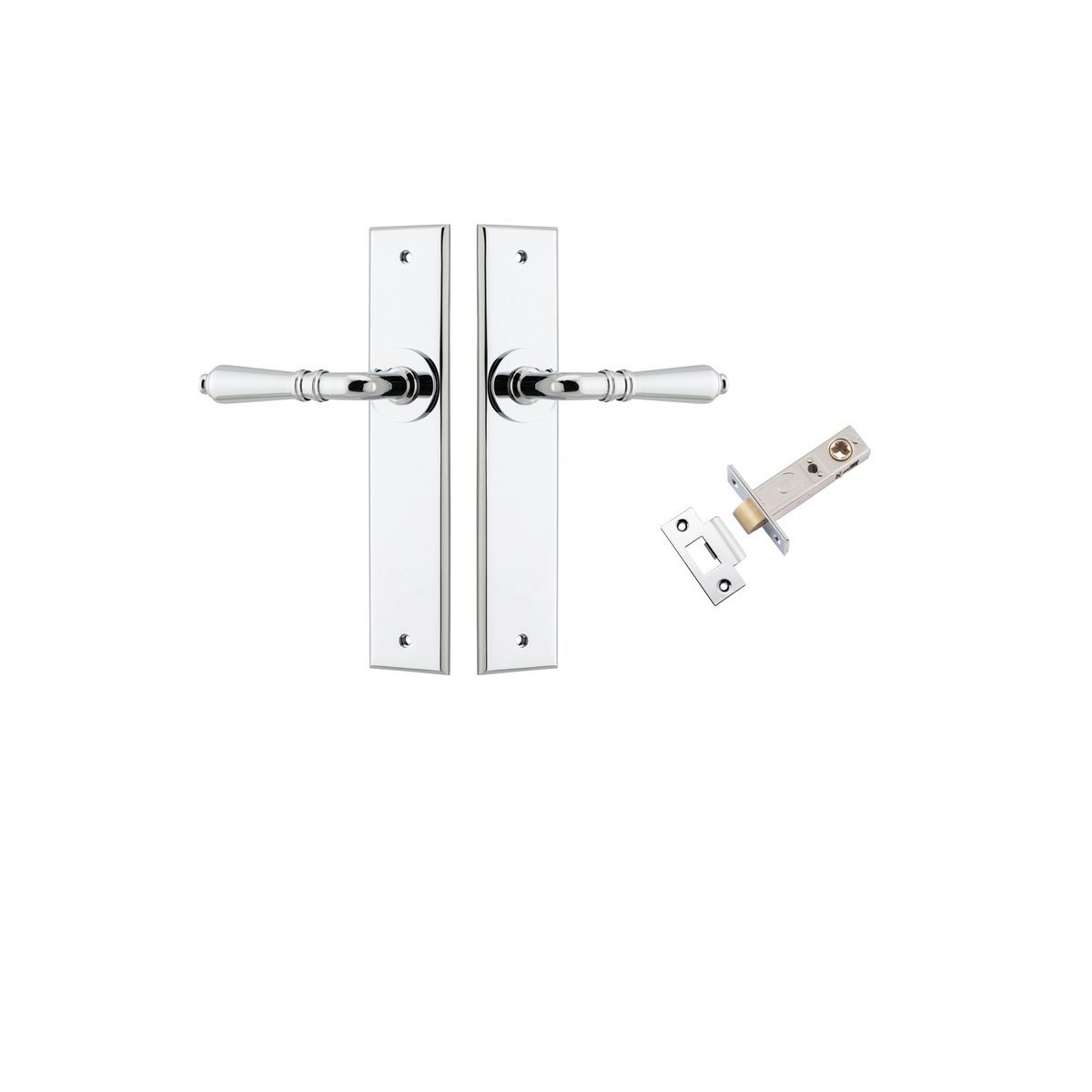 Iver Sarlat  Door Lever Chamfered Latch Pair, Passage Kit, Privacy Kit , Entrance Kit with High Security Lock -Polished Chrome