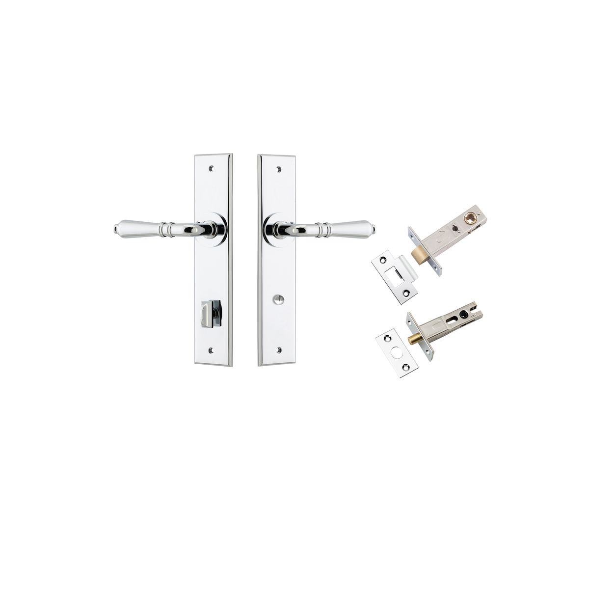 Iver Sarlat  Door Lever Chamfered Latch Pair, Passage Kit, Privacy Kit , Entrance Kit with High Security Lock -Polished Chrome