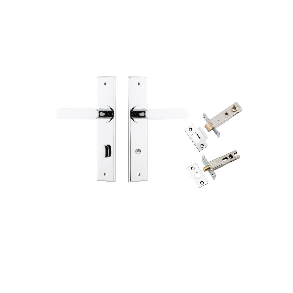 Iver Bronte Door Lever Chamfered Latch Pair, Passage Kit, Privacy Kit , Entrance Kit with High Security Lock - Polished Chrome
