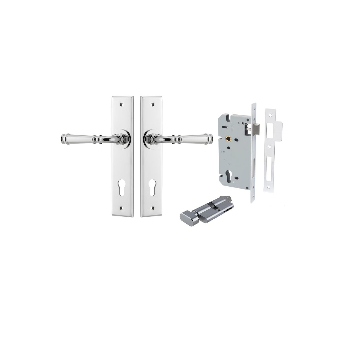 Iver Verona Door Lever Chamfered Latch Pair, Passage Kit, Privacy Kit , Entrance Kit with High Security Lock -Polished Chrome