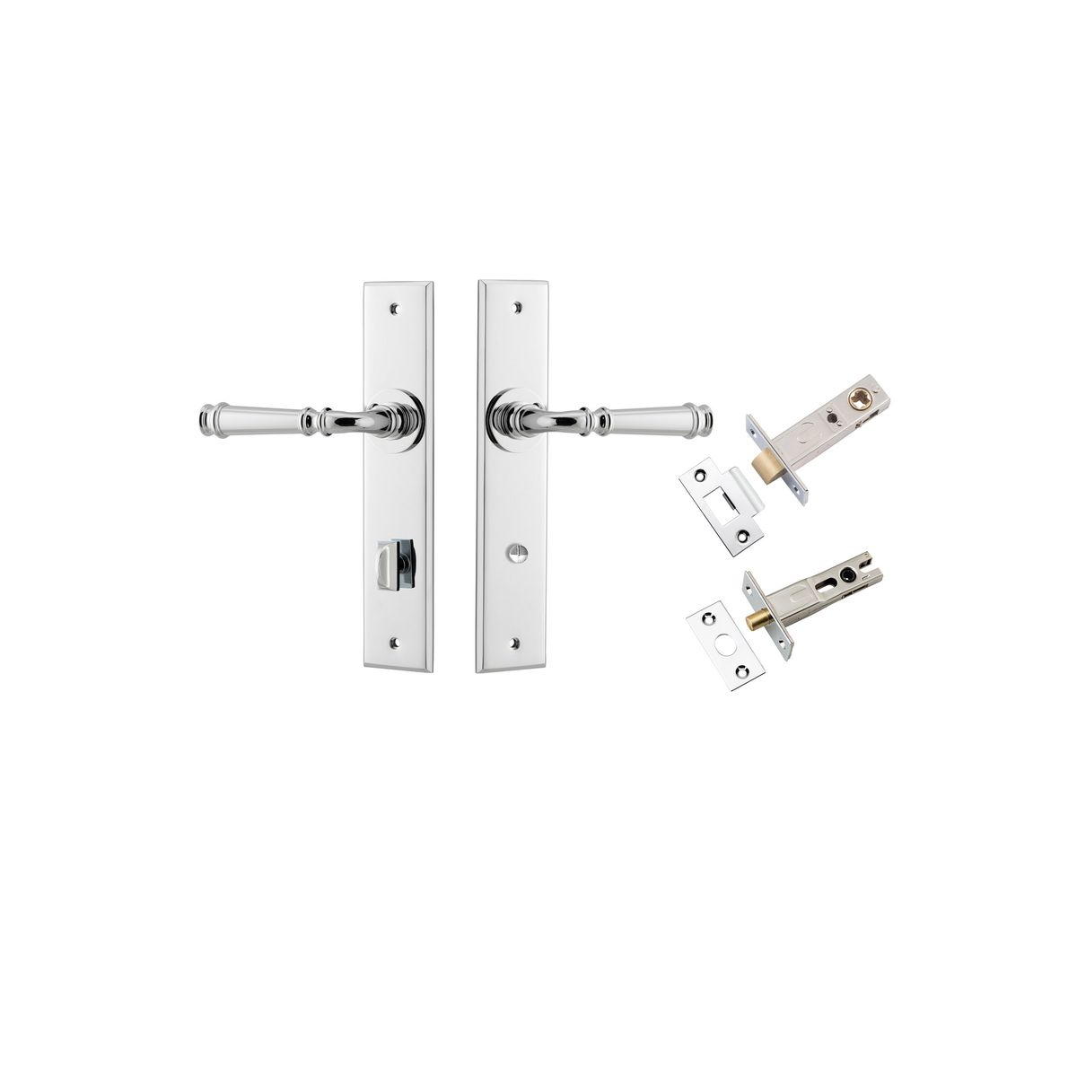 Iver Verona Door Lever Chamfered Latch Pair, Passage Kit, Privacy Kit , Entrance Kit with High Security Lock -Polished Chrome