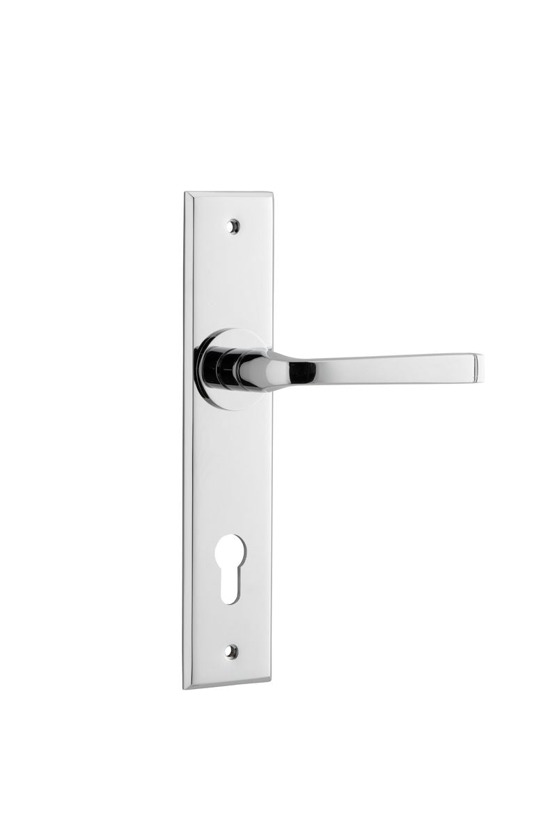 Iver Annecy Door Lever Chamfered Latch Pair, Passage Kit, Privacy Kit , Entrance Kit with High Security Lock -Polished Chrome