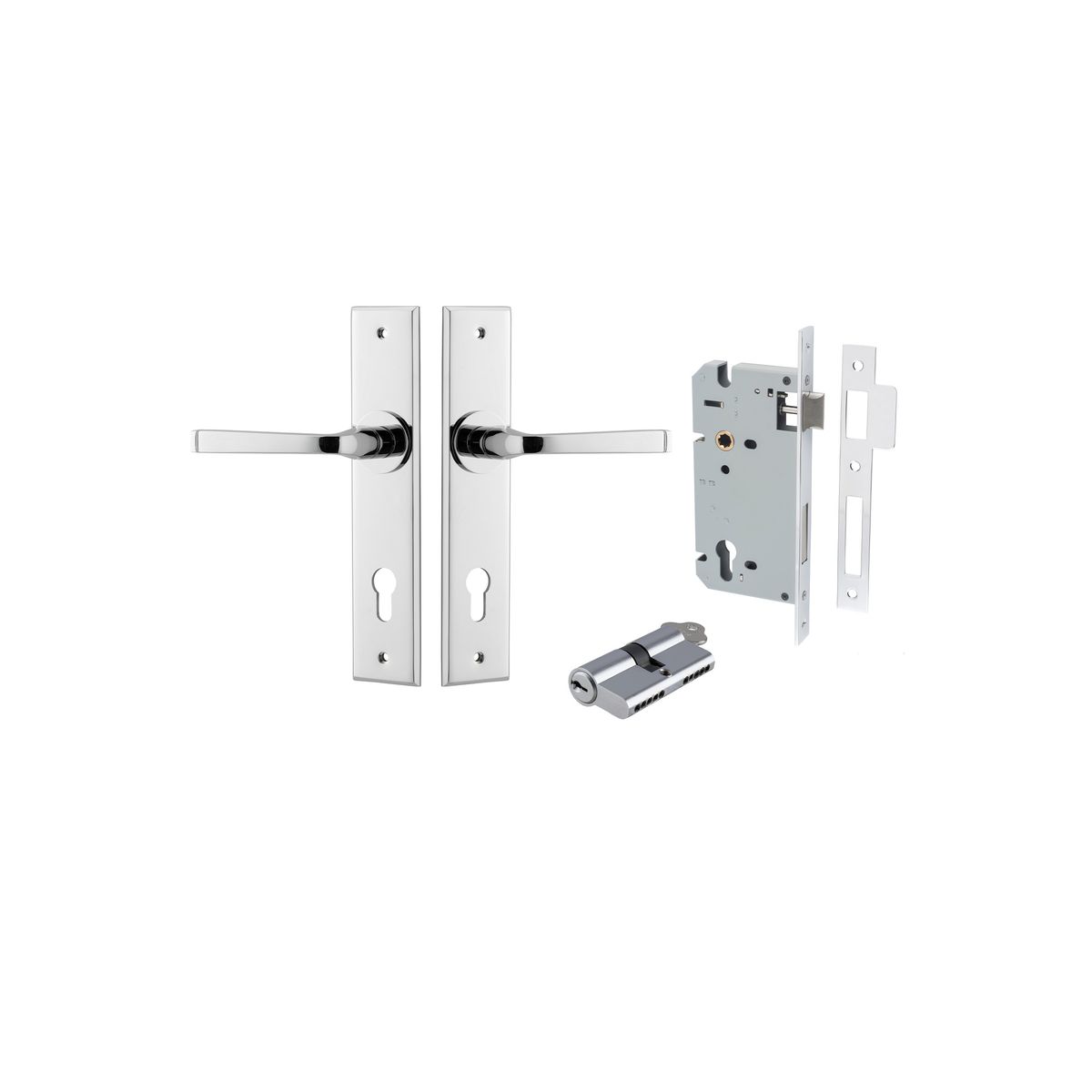 Iver Annecy Door Lever Chamfered Latch Pair, Passage Kit, Privacy Kit , Entrance Kit with High Security Lock -Polished Chrome