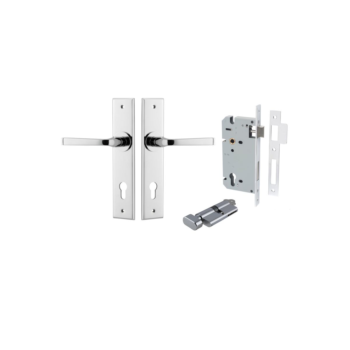 Iver Annecy Door Lever Chamfered Latch Pair, Passage Kit, Privacy Kit , Entrance Kit with High Security Lock -Polished Chrome
