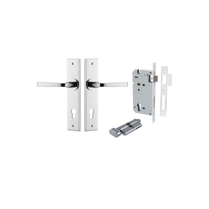 Iver Annecy Door Lever Chamfered Latch Pair, Passage Kit, Privacy Kit , Entrance Kit with High Security Lock -Polished Chrome