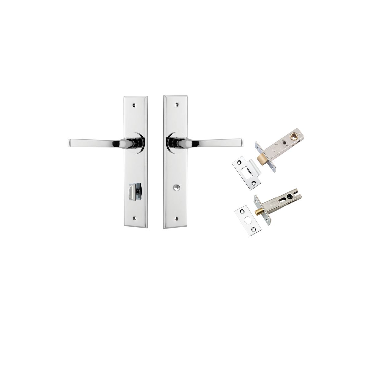 Iver Annecy Door Lever Chamfered Latch Pair, Passage Kit, Privacy Kit , Entrance Kit with High Security Lock -Polished Chrome