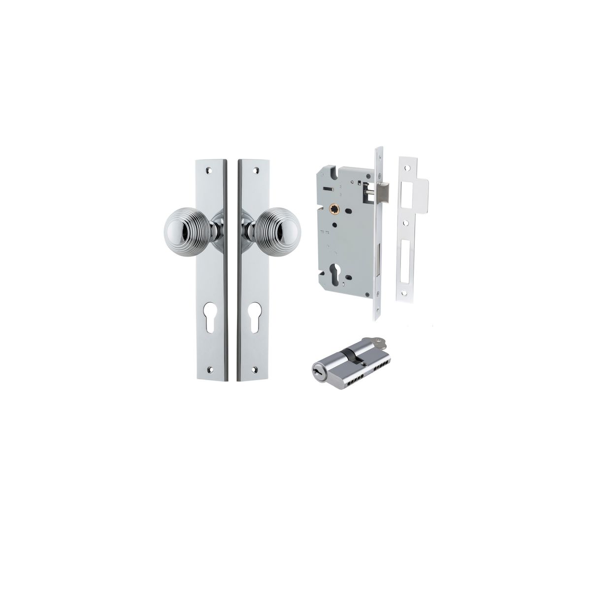 Iver Guildford Door Knob Rectangular Latch Pair, Passage Kit, Privacy Kit , Entrance Kit with High Security Lock -Polished Chrome