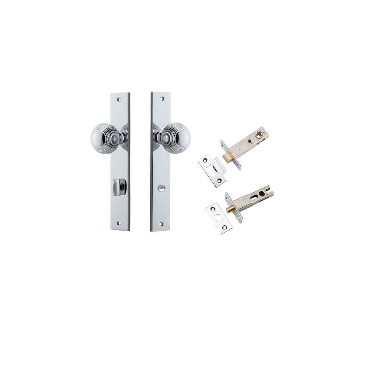 Iver Guildford Door Knob Rectangular Latch Pair, Passage Kit, Privacy Kit , Entrance Kit with High Security Lock -Polished Chrome