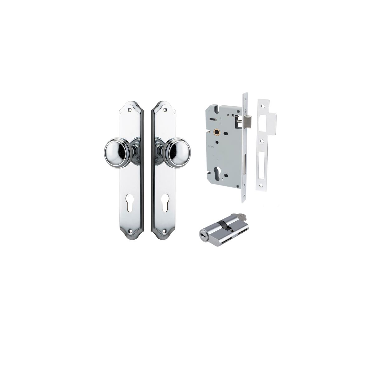 Iver Paddington  Door Knob Shouldered Latch Pair, Passage Kit, Privacy Kit , Entrance Kit with High Security Lock - Polished Chrome