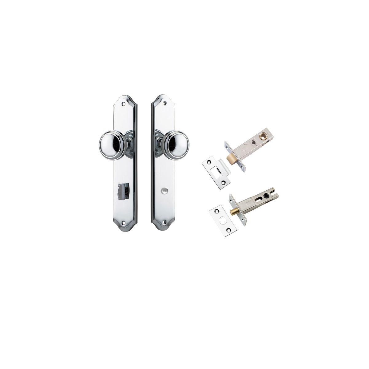 Iver Paddington  Door Knob Shouldered Latch Pair, Passage Kit, Privacy Kit , Entrance Kit with High Security Lock - Polished Chrome