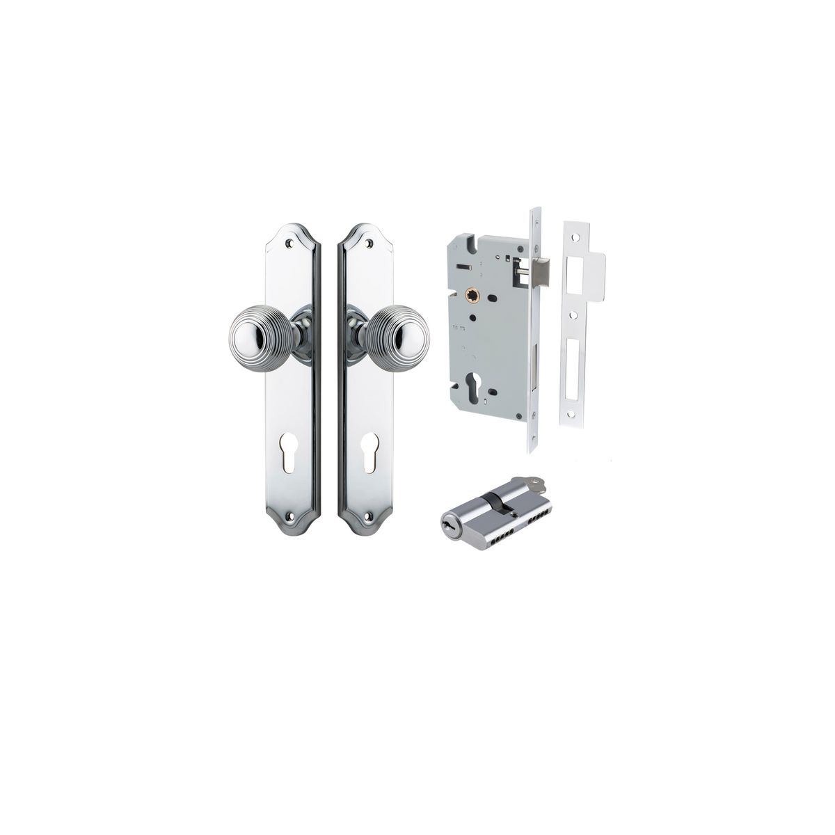 Iver Guildford Door Knob Shouldered Latch Pair, Passage Kit, Privacy Kit , Entrance Kit with High Security Lock - Polished Chrome