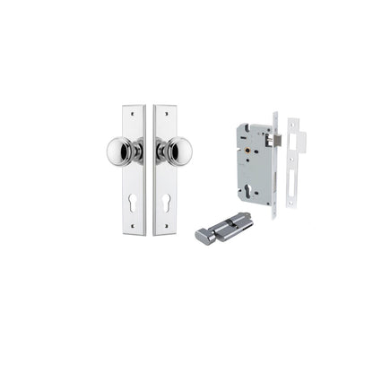 Iver Paddington  Door Knob Chamfered Latch Pair, Passage Kit, Privacy Kit , Entrance Kit with High Security Lock - Polished Chrome