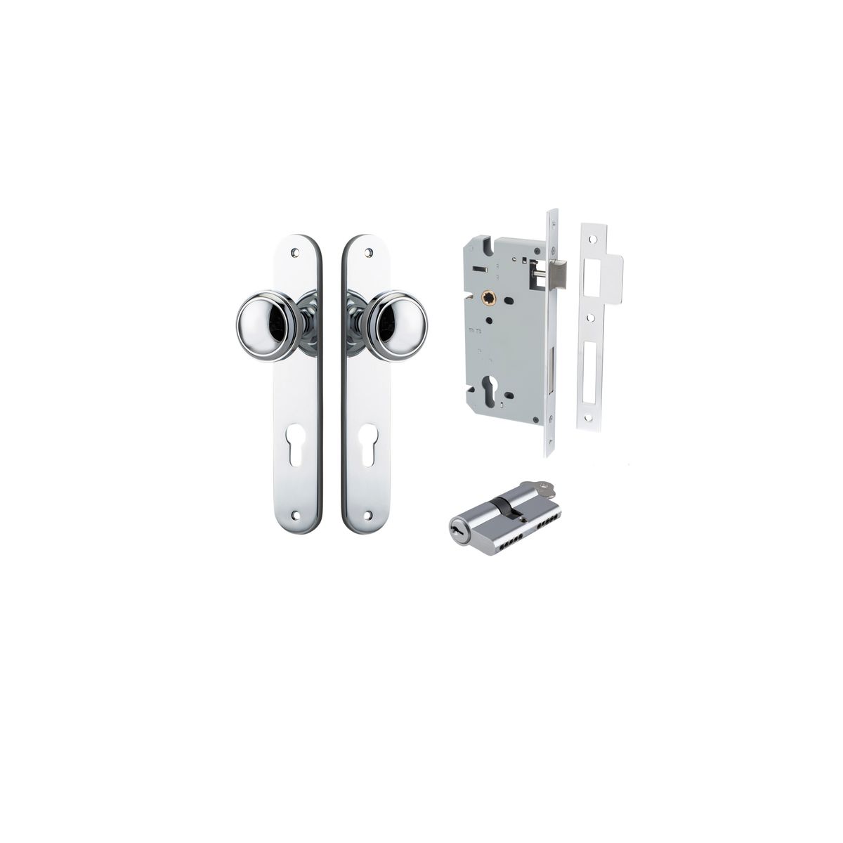 Iver Paddington  Door Knob Oval Latch Pair, Passage Kit, Privacy Kit , Entrance Kit with High Security Lock - Polished Chrome