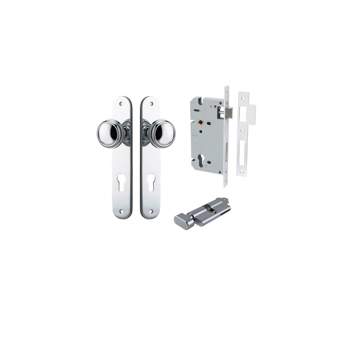 Iver Paddington  Door Knob Oval Latch Pair, Passage Kit, Privacy Kit , Entrance Kit with High Security Lock - Polished Chrome