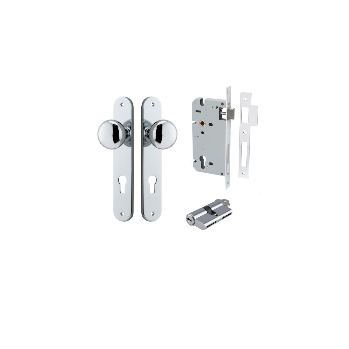 Iver Cambridge Door Knob Oval Concealed Fix Pair, Passage Kit, Privacy Kit , Entrance Kit with High Security Lock - Polished Chrome