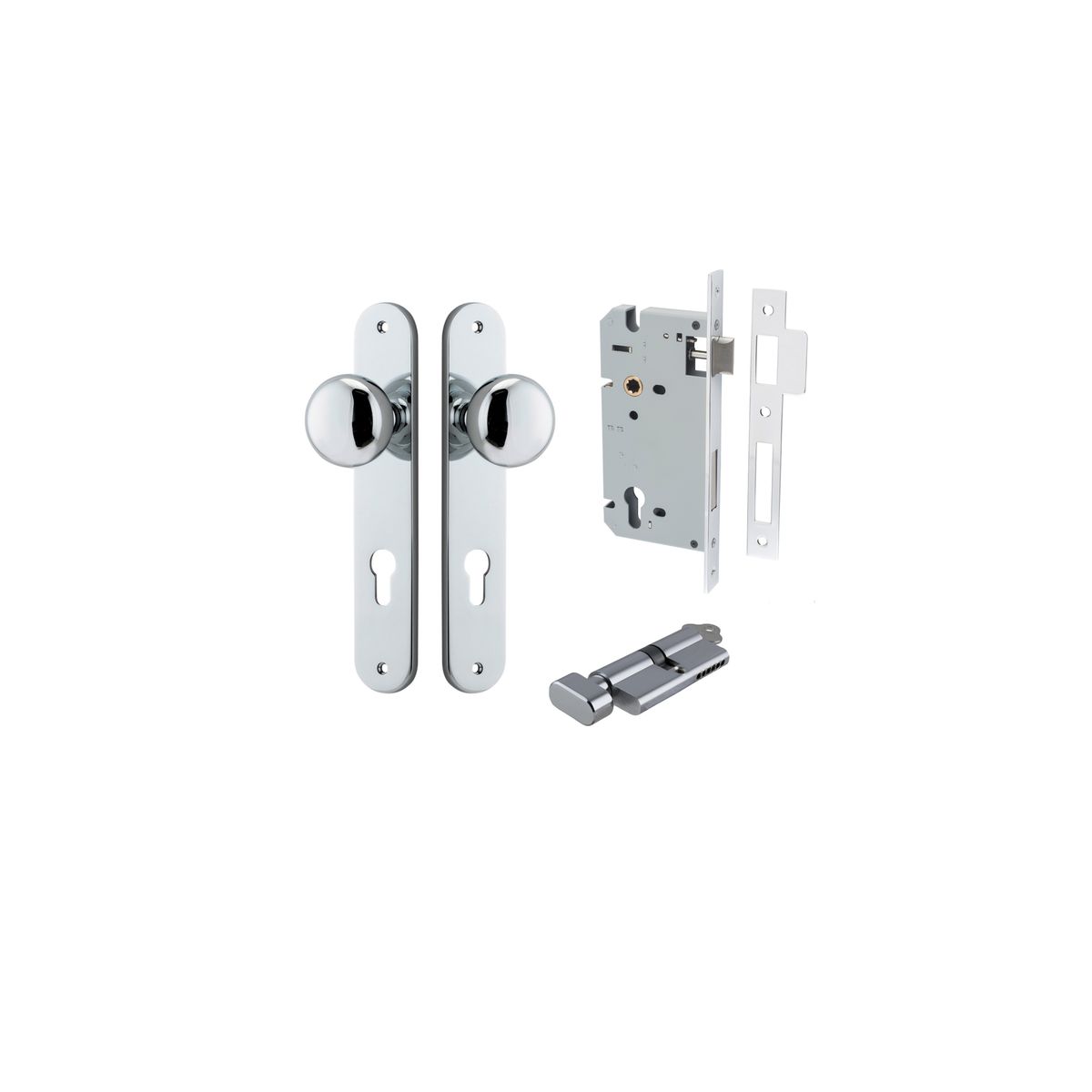 Iver Cambridge Door Knob Oval Concealed Fix Pair, Passage Kit, Privacy Kit , Entrance Kit with High Security Lock - Polished Chrome