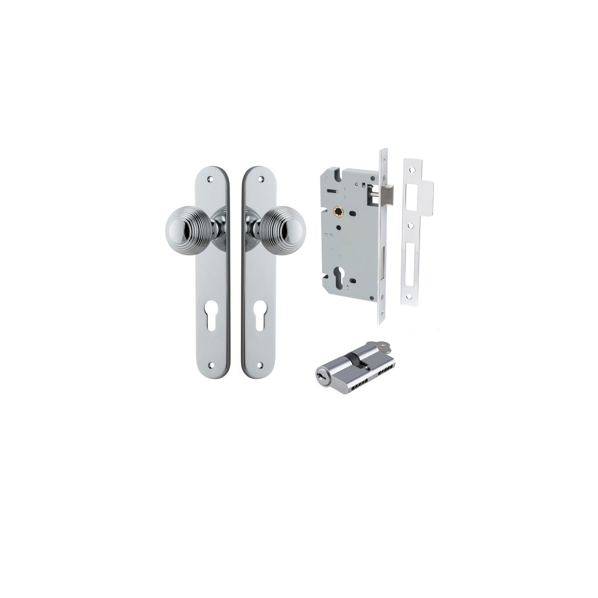 Iver Guildford Door Knob Oval Latch Pair, Passage Kit, Privacy Kit , Entrance Kit with High Security Lock -Polished Chrome
