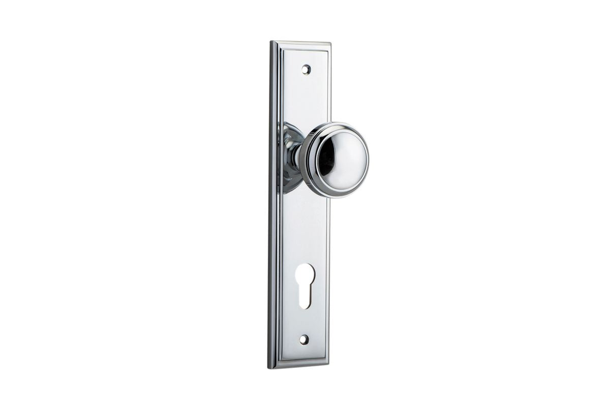 Iver Paddington  Door Knob Stepped Latch Pair, Passage Kit, Privacy Kit , Entrance Kit with High Security Lock - Polished Chrome