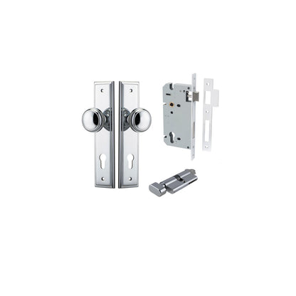 Iver Paddington  Door Knob Stepped Latch Pair, Passage Kit, Privacy Kit , Entrance Kit with High Security Lock - Polished Chrome