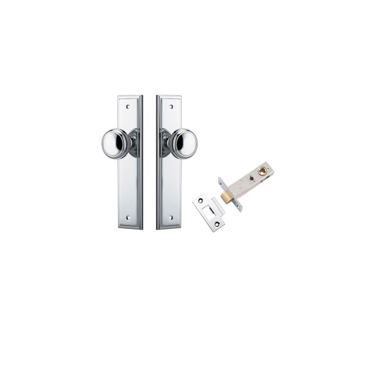 Iver Paddington  Door Knob Stepped Latch Pair, Passage Kit, Privacy Kit , Entrance Kit with High Security Lock - Polished Chrome