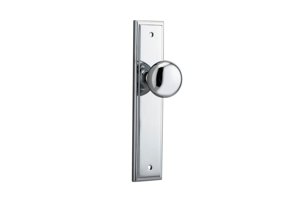 Iver Cambridge Door Knob Stepped Latch Pair, Passage Kit, Privacy Kit , Entrance Kit with High Security Lock - Polished Chrome