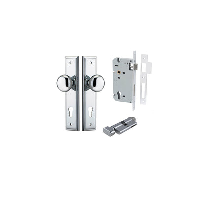 Iver Cambridge Door Knob Stepped Latch Pair, Passage Kit, Privacy Kit , Entrance Kit with High Security Lock - Polished Chrome
