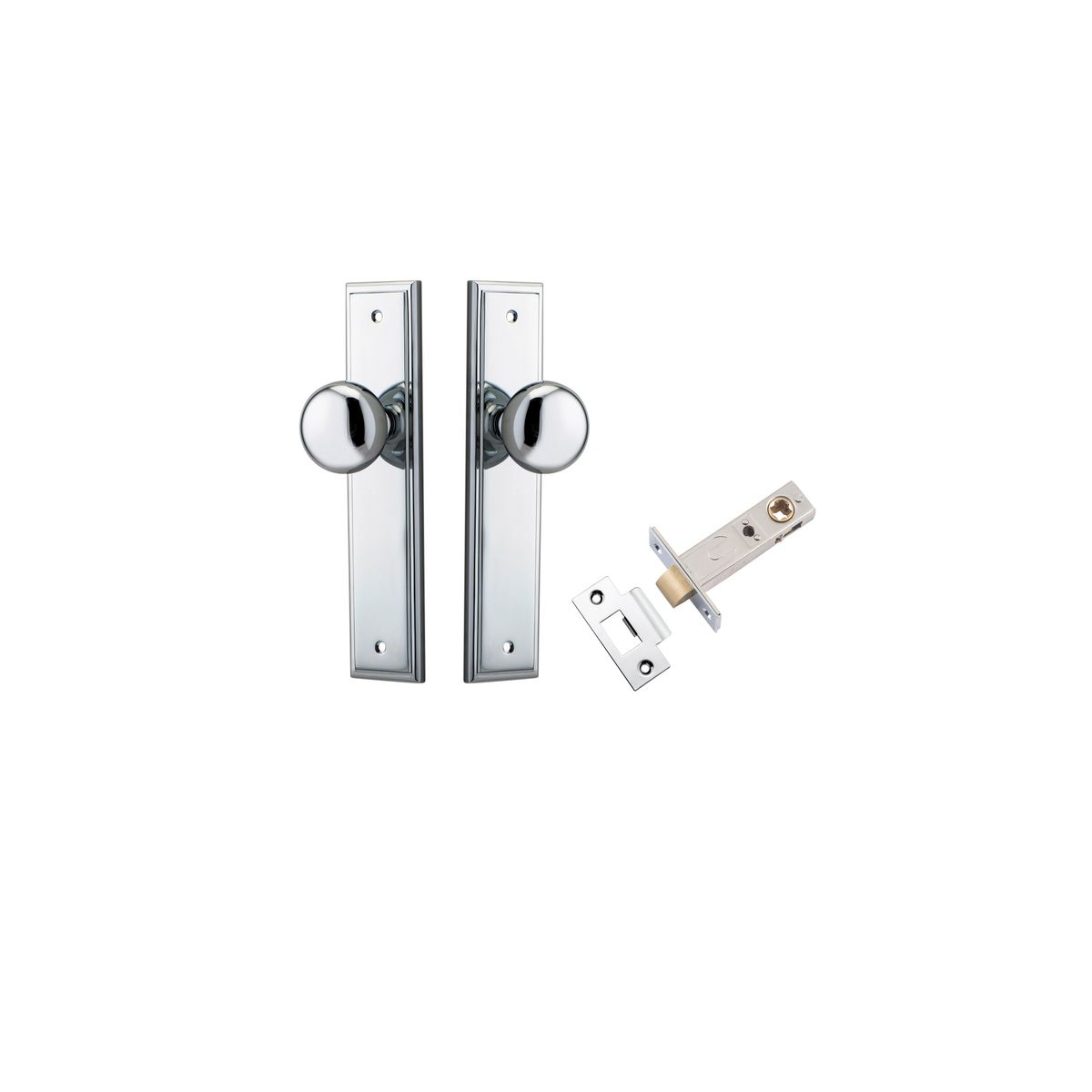Iver Cambridge Door Knob Stepped Latch Pair, Passage Kit, Privacy Kit , Entrance Kit with High Security Lock - Polished Chrome