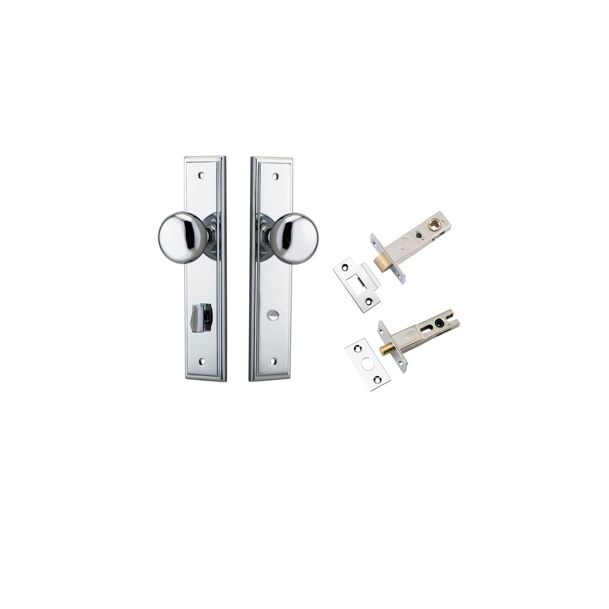Iver Cambridge Door Knob Stepped Latch Pair, Passage Kit, Privacy Kit , Entrance Kit with High Security Lock - Polished Chrome