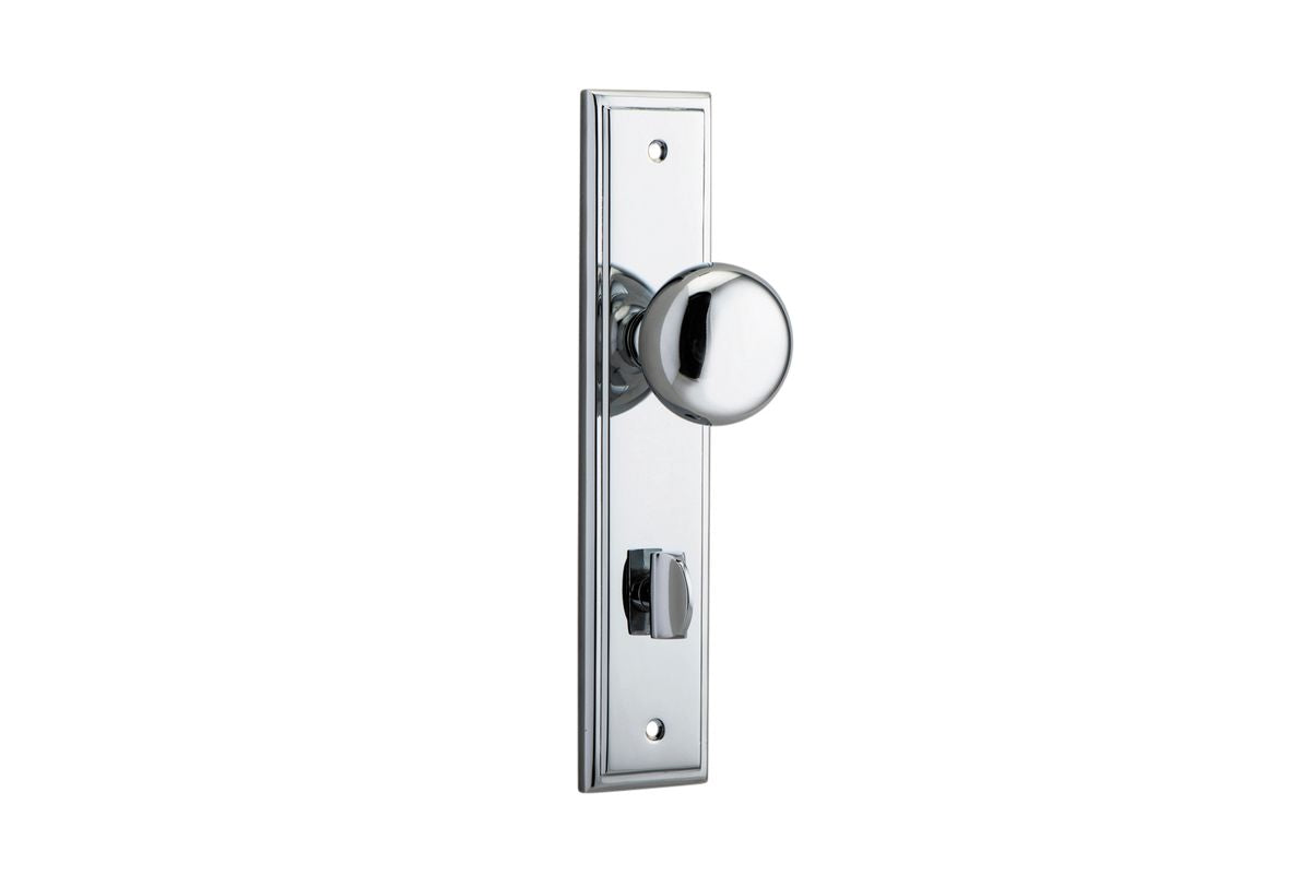 Iver Cambridge Door Knob Stepped Latch Pair, Passage Kit, Privacy Kit , Entrance Kit with High Security Lock - Polished Chrome