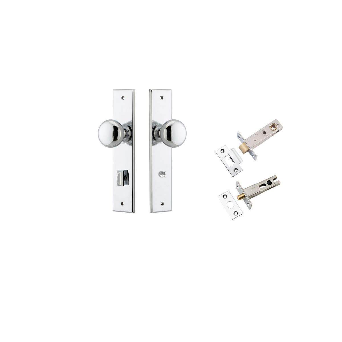Iver Cambridge Door Knob Chamfered  Latch Pair, Passage Kit, Privacy Kit , Entrance Kit with High Security Lock - Polished Chrome